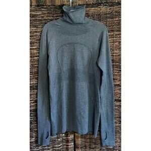 Lululemon Run Swiftly Turtleneck 6 Gray Logo Thumb Holes Running Workout Active